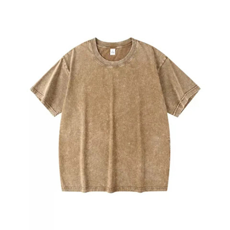 Loose Vintage Solid Color Short Sleeve Top