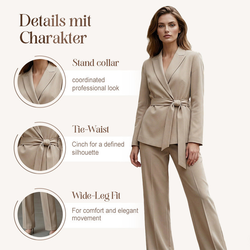 🔥Limited-time offer-Women's Elegant Tie-Waist Blazer and Wide-Leg Pants Suit Set