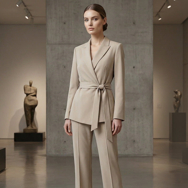 🔥Limited-time offer-Women's Elegant Tie-Waist Blazer and Wide-Leg Pants Suit Set