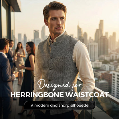🔥Hot Sale Offers-Men's Herringbone Waistcoat with Stand Collar