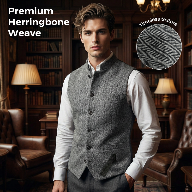 🔥Hot Sale Offers-Men's Herringbone Waistcoat with Stand Collar