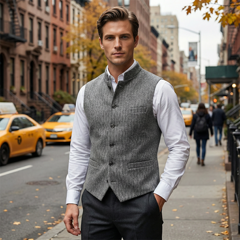 🔥Hot Sale Offers-Men's Herringbone Waistcoat with Stand Collar