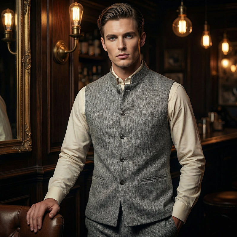🔥Hot Sale Offers-Men's Herringbone Waistcoat with Stand Collar