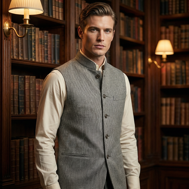 🔥Hot Sale Offers-Men's Herringbone Waistcoat with Stand Collar