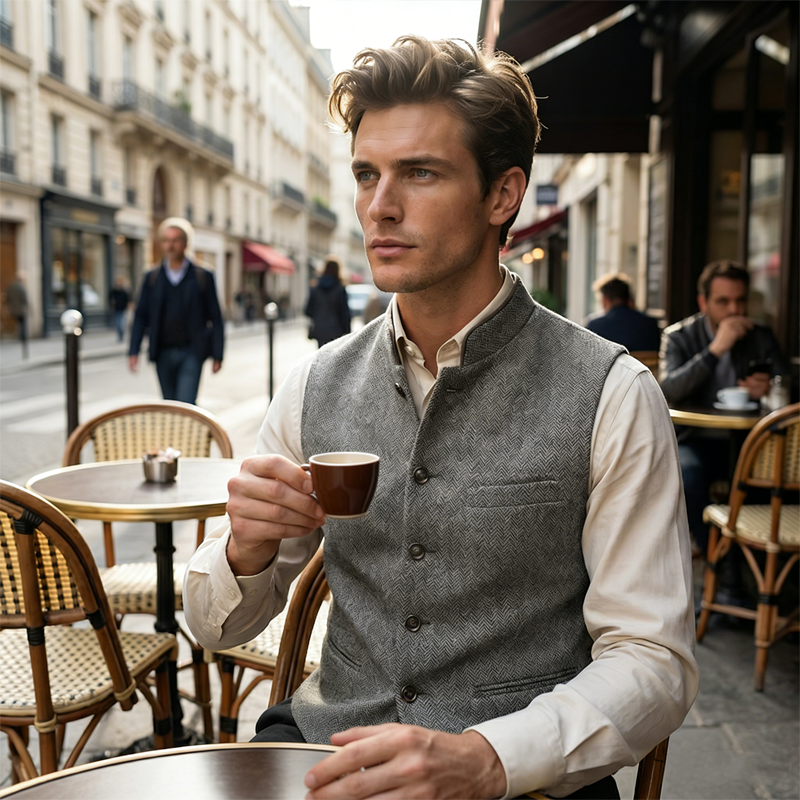 🔥Hot Sale Offers-Men's Herringbone Waistcoat with Stand Collar