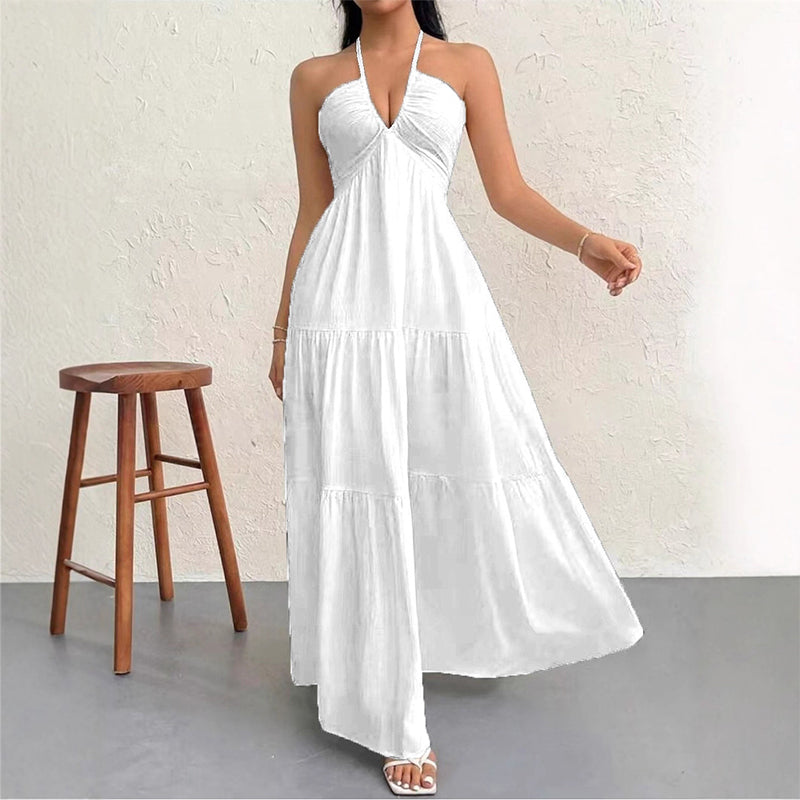 💃New Arrival Special Price:￡15.99!!✨30K+ SOLD🌸Halter Neck Backless Tiered Maxi Dress