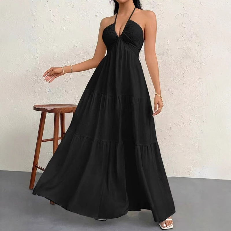 💃New Arrival Special Price:￡15.99!!✨30K+ SOLD🌸Halter Neck Backless Tiered Maxi Dress