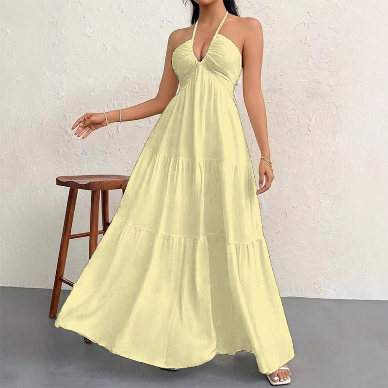 💃New Arrival Special Price:￡15.99!!✨30K+ SOLD🌸Halter Neck Backless Tiered Maxi Dress