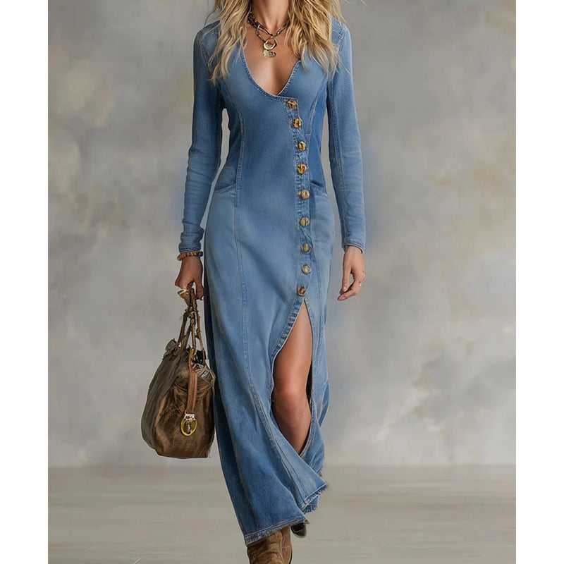 🔥Hot Sale Offers-Women's Long Sleeve V-Neck Maxi Dress