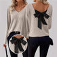 Women's V-Neck Sweater with Elegant Back Bow Tie