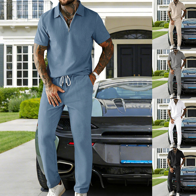 Men's Zip-Neck Top& Drawstring Pants Set