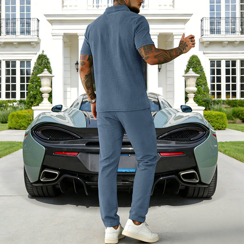 Men's Zip-Neck Top& Drawstring Pants Set