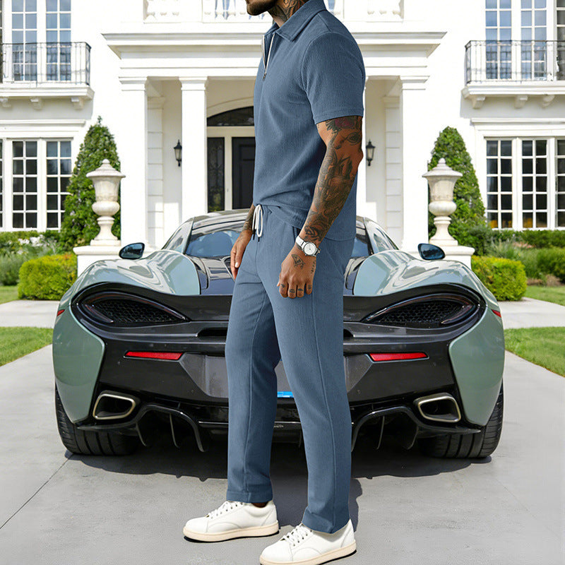 Men's Zip-Neck Top& Drawstring Pants Set