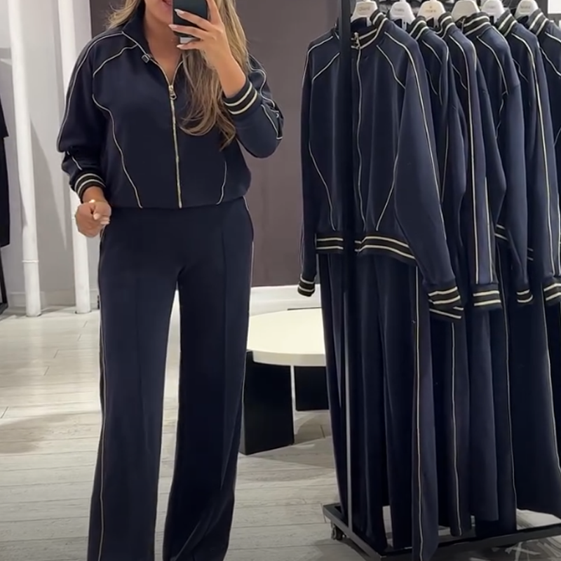 🔥Hot Sale Offers-Elegant Zip-Up Jacket & Wide-Leg Pants Set
