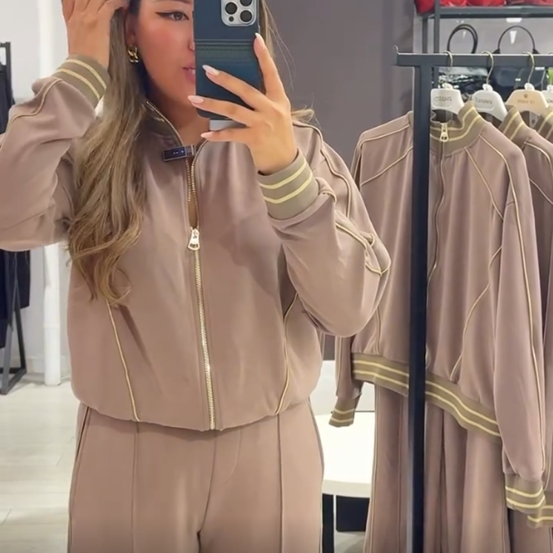 🔥Hot Sale Offers-Elegant Zip-Up Jacket & Wide-Leg Pants Set