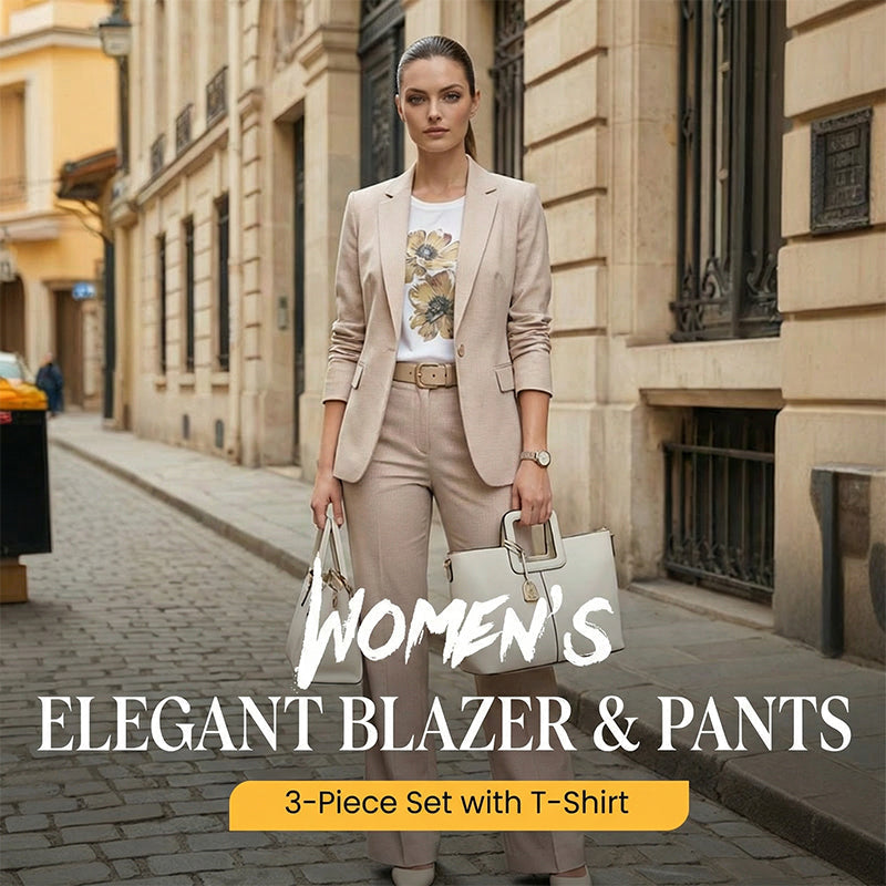 Women's Blazer & Pants 3-Piece Set with T-Shirt
