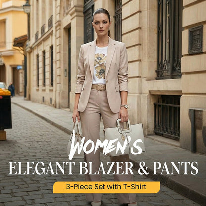 Women's Blazer & Pants 3-Piece Set with T-Shirt