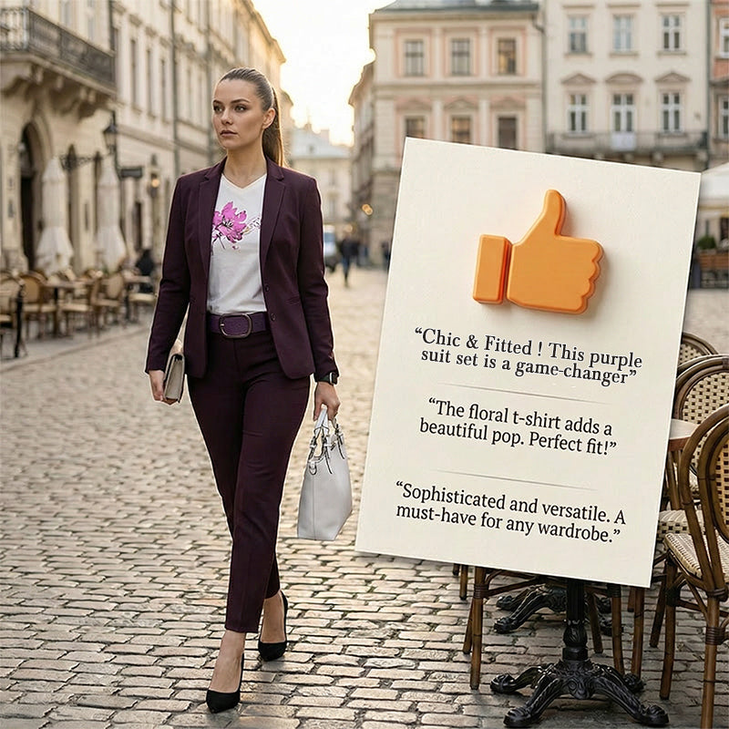 Women's Blazer & Pants 3-Piece Set with T-Shirt