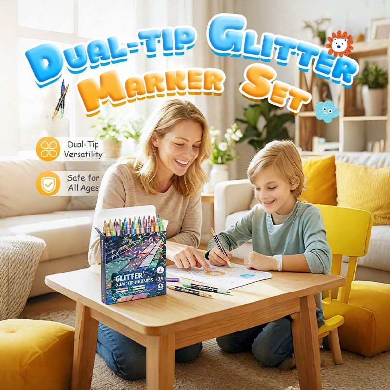 💖24 Colors Dual-Tip Glitter Marker Set