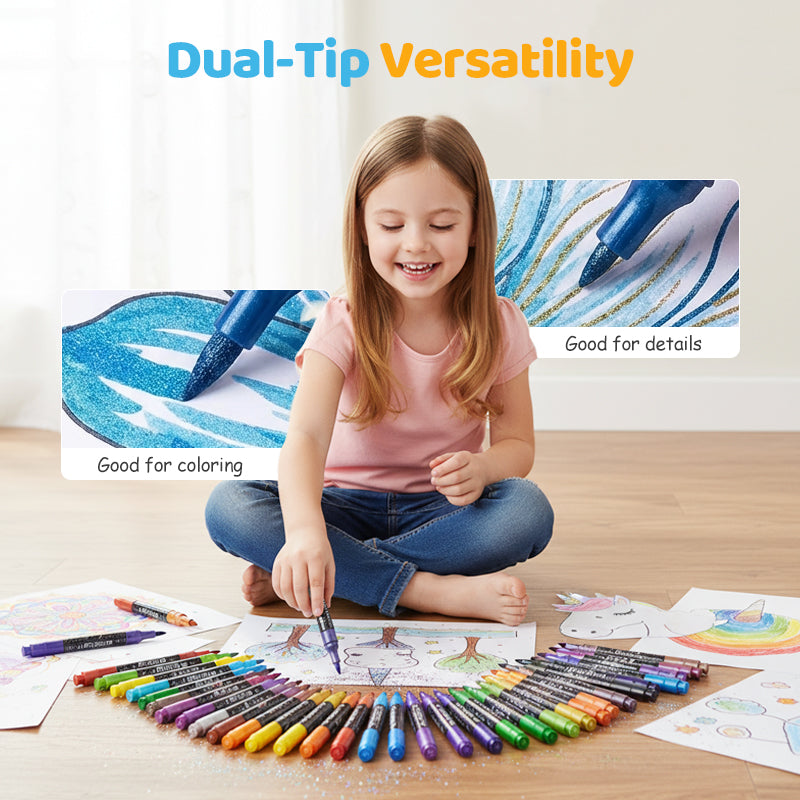💖24 Colors Dual-Tip Glitter Marker Set