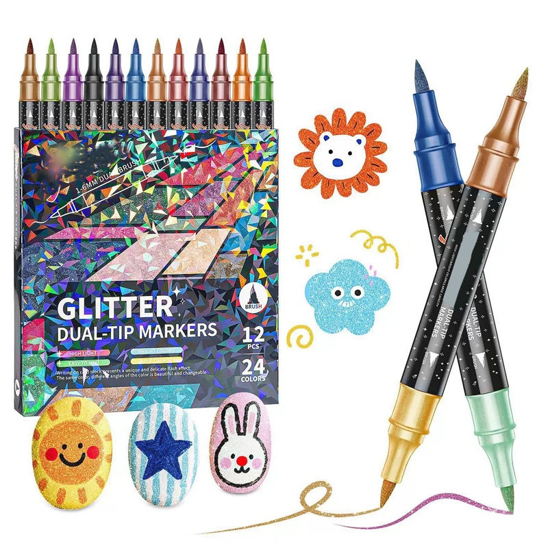 💖24 Colors Dual-Tip Glitter Marker Set