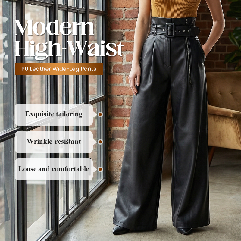 Modern High-Waist PU Leather Wide-Leg Pants