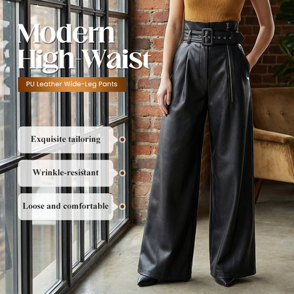 Modern High-Waist PU Leather Wide-Leg Pants