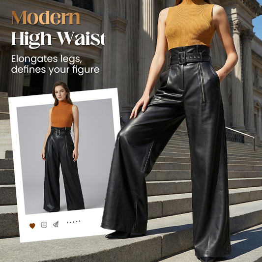 Modern High-Waist PU Leather Wide-Leg Pants