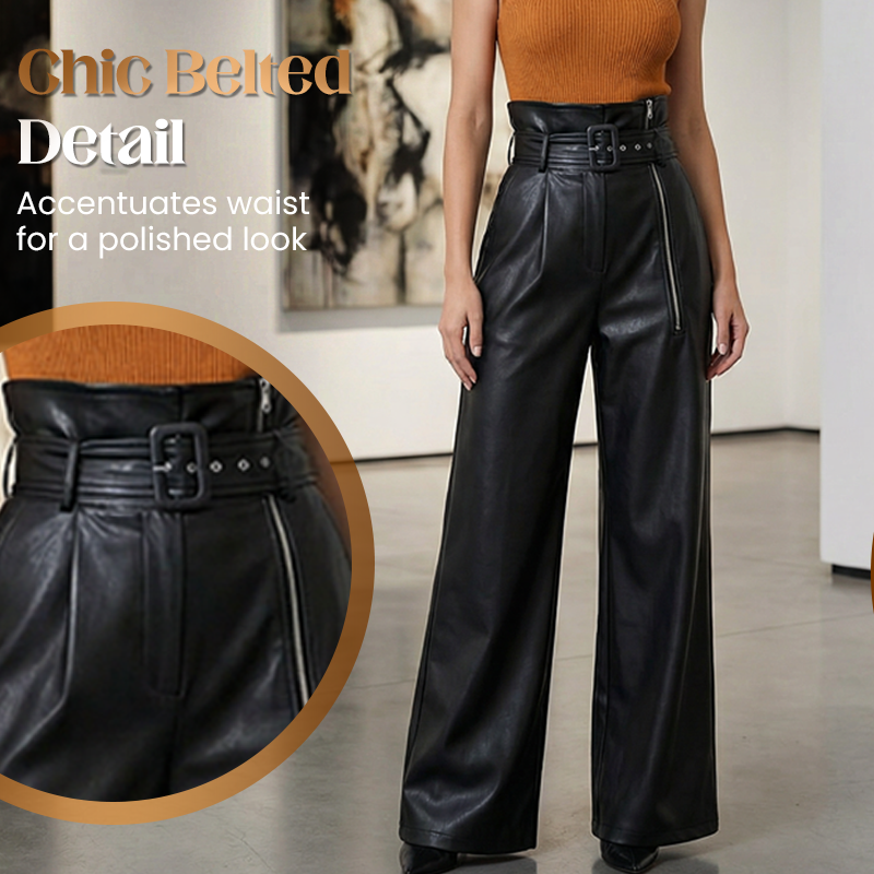 Modern High-Waist PU Leather Wide-Leg Pants