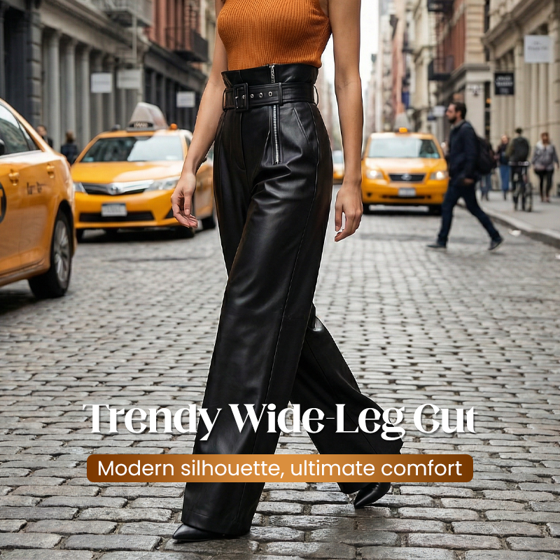 Modern High-Waist PU Leather Wide-Leg Pants