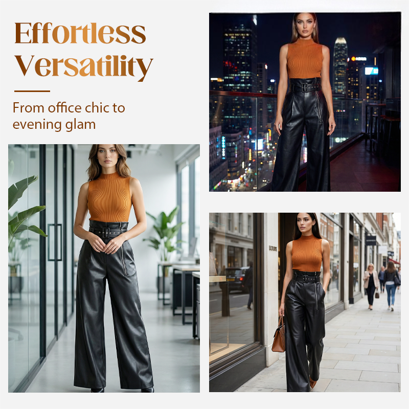 Modern High-Waist PU Leather Wide-Leg Pants