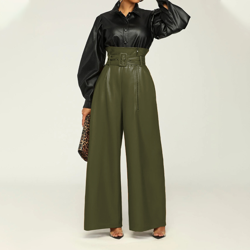 Modern High-Waist PU Leather Wide-Leg Pants