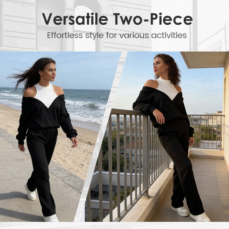 Women’s Stylish Long Sleeve Top & Wide Leg Pants Set