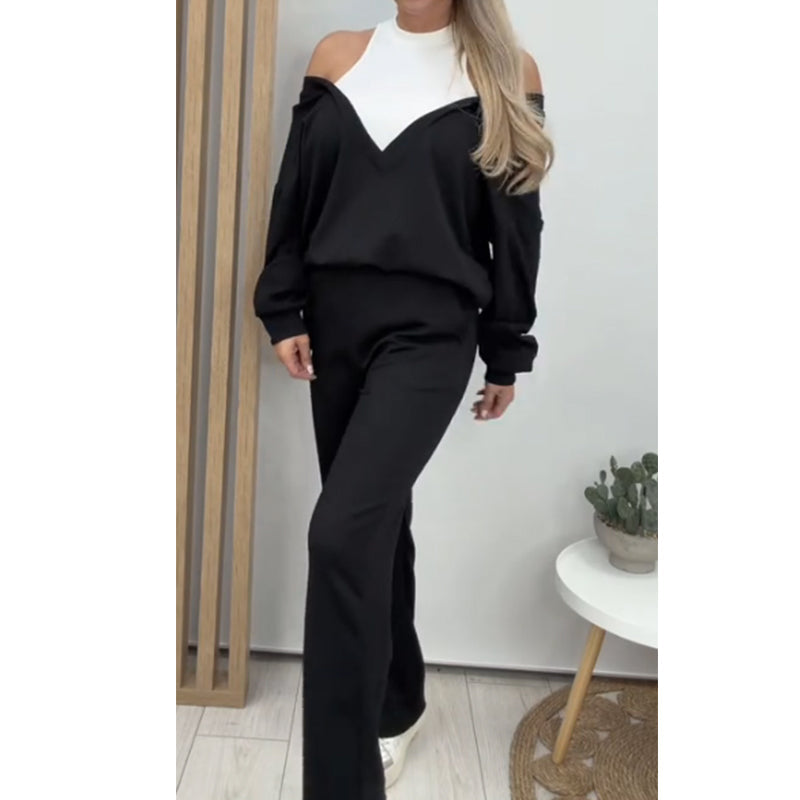 Women’s Stylish Long Sleeve Top & Wide Leg Pants Set