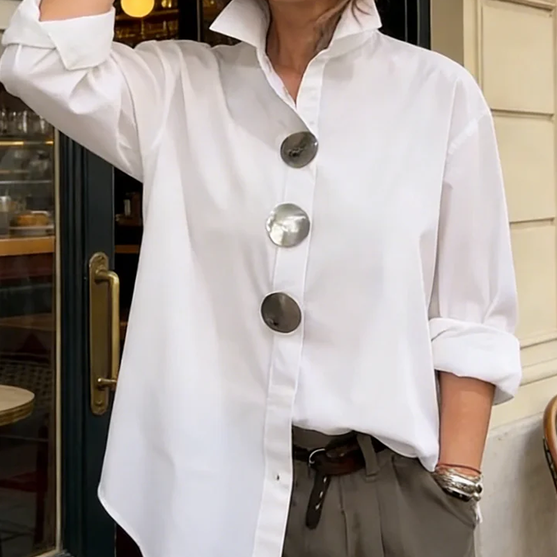 🔥Limited-time offer-Women's Oversized Button-Down Shirt with Statement Buttons