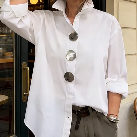 🔥Limited-time offer-Women's Oversized Button-Down Shirt with Statement Buttons