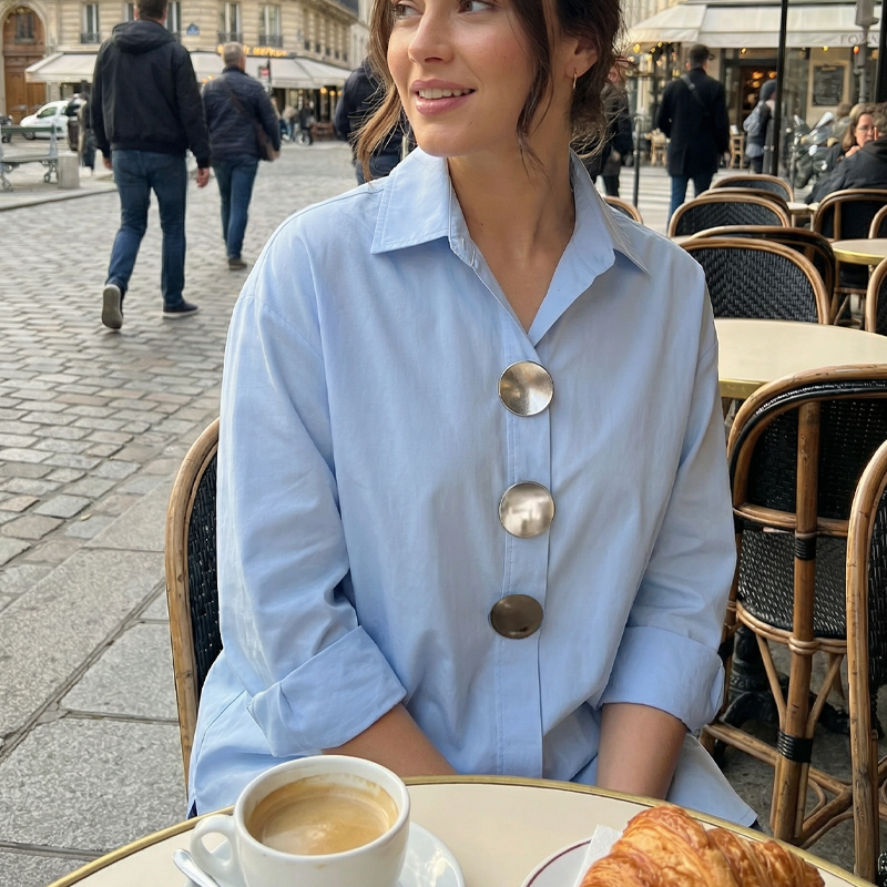 🔥Limited-time offer-Women's Oversized Button-Down Shirt with Statement Buttons