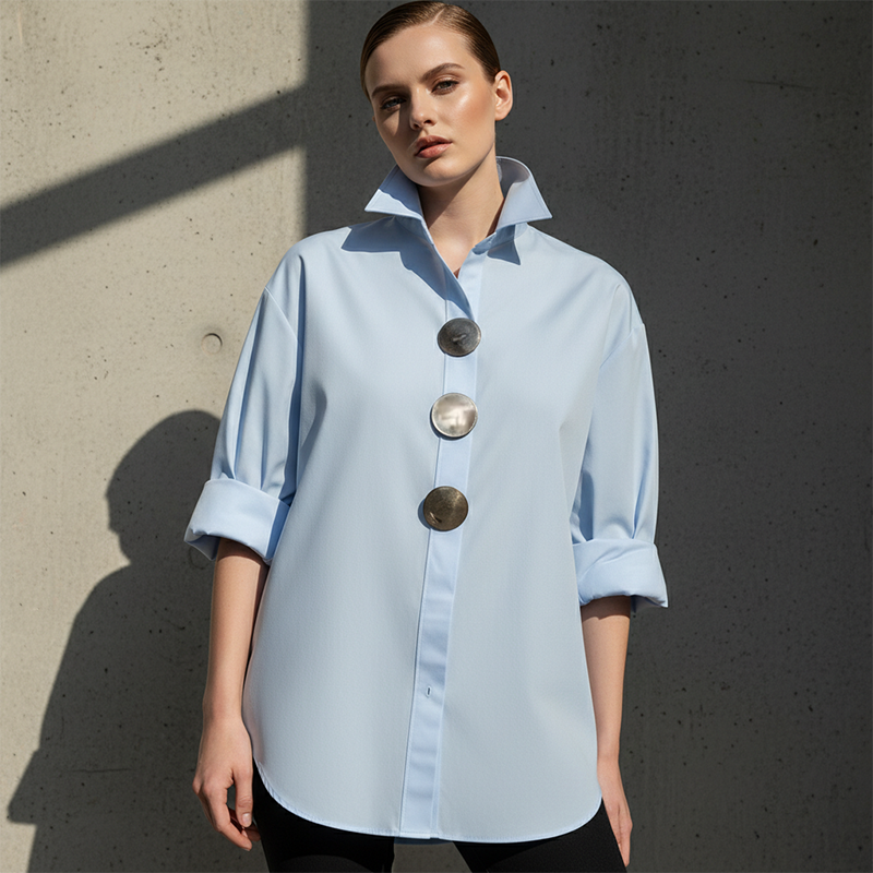 🔥Limited-time offer-Women's Oversized Button-Down Shirt with Statement Buttons