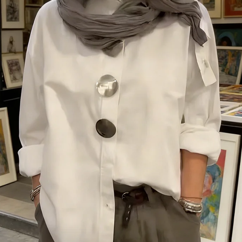 🔥Limited-time offer-Women's Oversized Button-Down Shirt with Statement Buttons