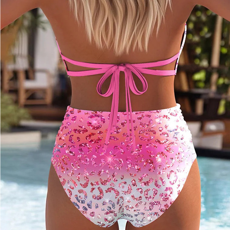 👙 60% OFF NOW! 🎆 Gradient Leopard Bikini Set – High-Waisted, Sexy Print & Adjustable Straps 🌊