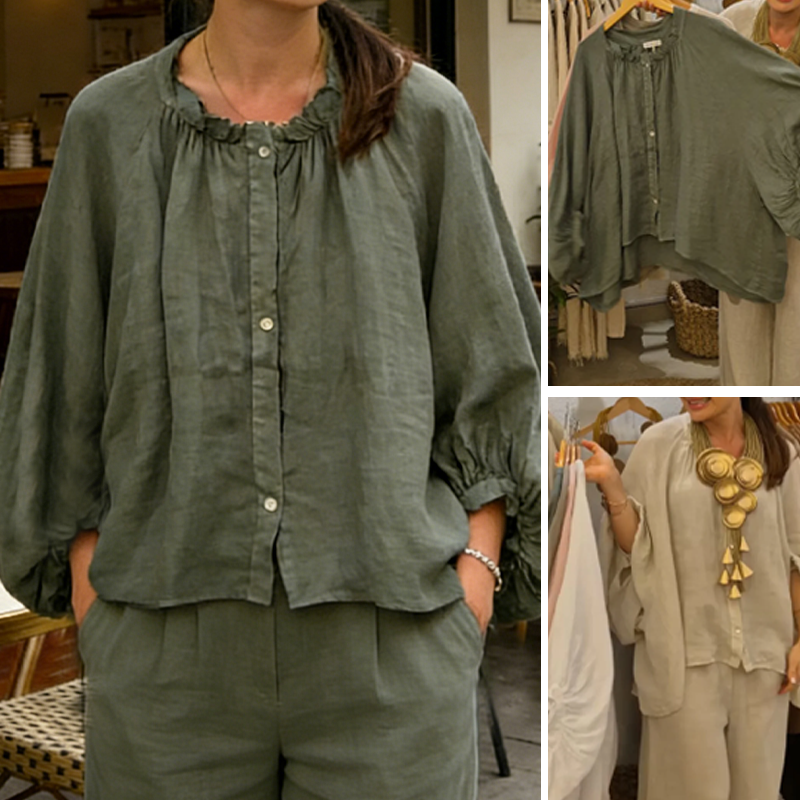 Women's Loose Fit Button-Down Shirt & Pants Set
