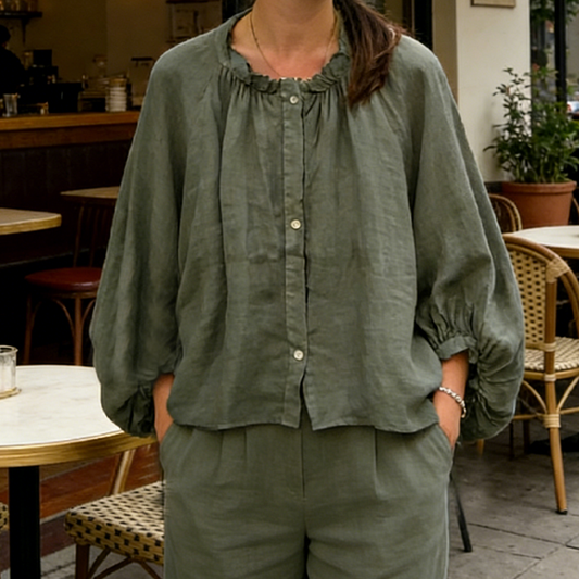 Women's Loose Fit Button-Down Shirt & Pants Set