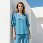 Women's Linen Cotton V-Neck Two-Piece Set