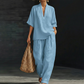 Women's Linen Cotton V-Neck Two-Piece Set
