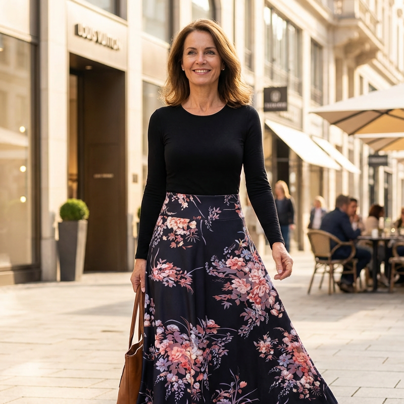 Women's Long Sleeve Floral Print Spliced Dress