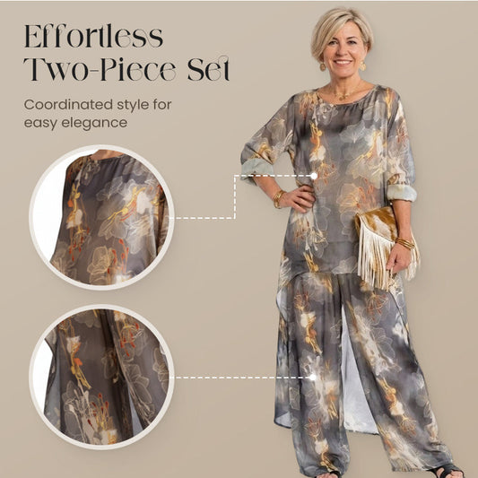 Women's Floral Print Asymmetrical Tunic & Pants Set