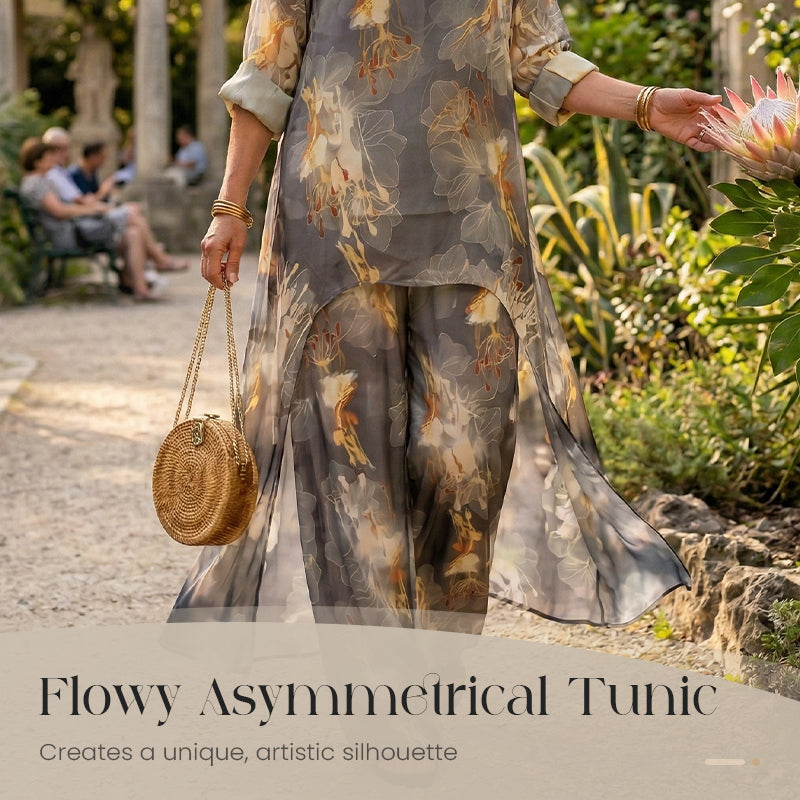 Women's Floral Print Asymmetrical Tunic & Pants Set
