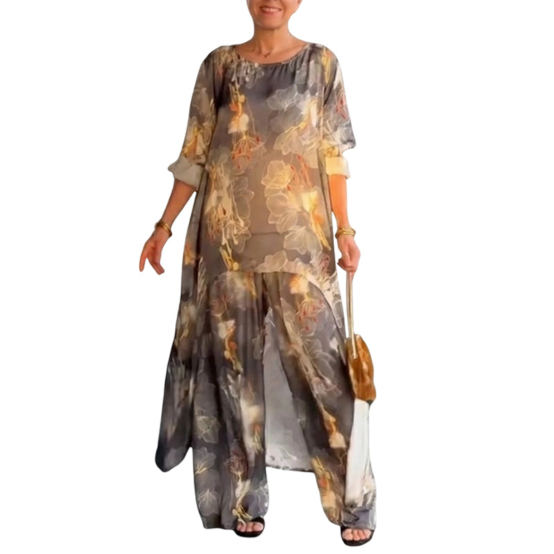 Women's Floral Print Asymmetrical Tunic & Pants Set