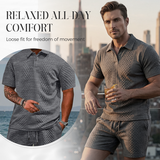 💞50K+ SOLD!💥🩳Men's Diamond Print 2-Piece Set – Ready in seconds! Soft, breathable top with easy shorts. No fuss, just style. Perfect for garden BBQs or coffee dates.
