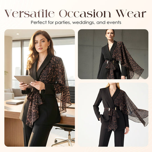 🔥Limited-time offer-Women's Leopard Accent Blazer & Pants Set
